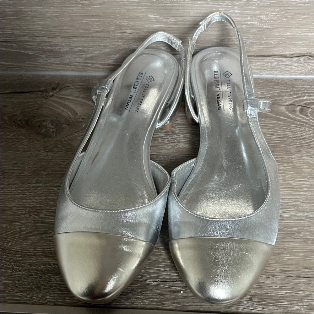 Silver sling backs